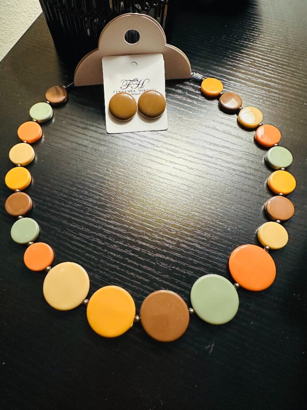 NWT Boho circle statement necklace with matching brown earrings set